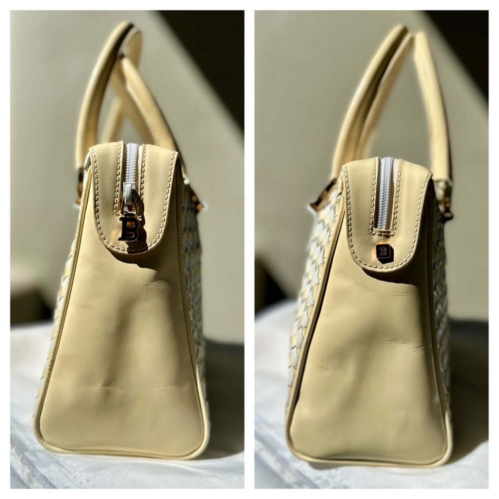 BALLY Woven Leather Satchel Cream Ivory Top Handle Italy - Picture 5 of 13
